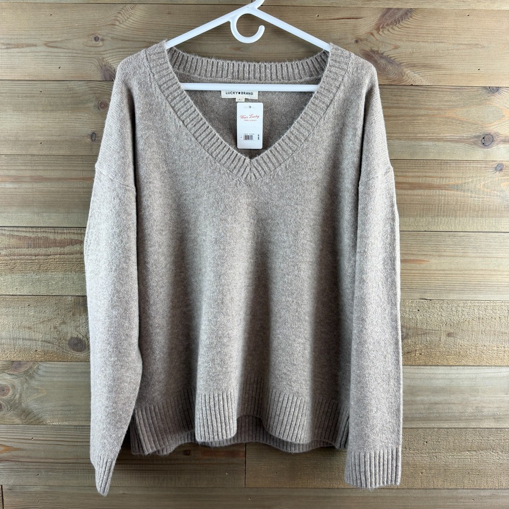 Lucky Brand Womens Sweater Vneck Oversized Soft Minimalist Preppy Size Large - Picture 1 of 8